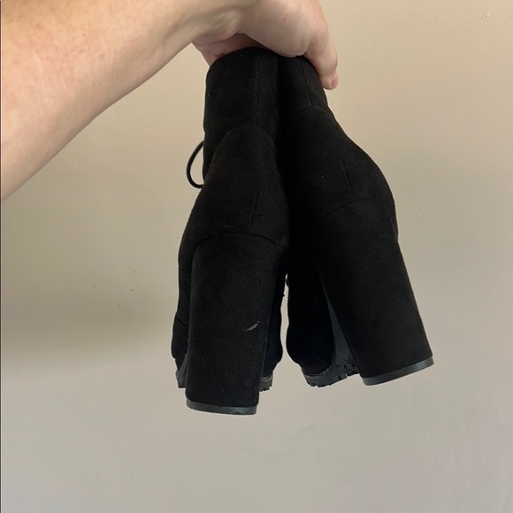 Black Chunky Heel Lace Up Boots - Picture 3 of 10